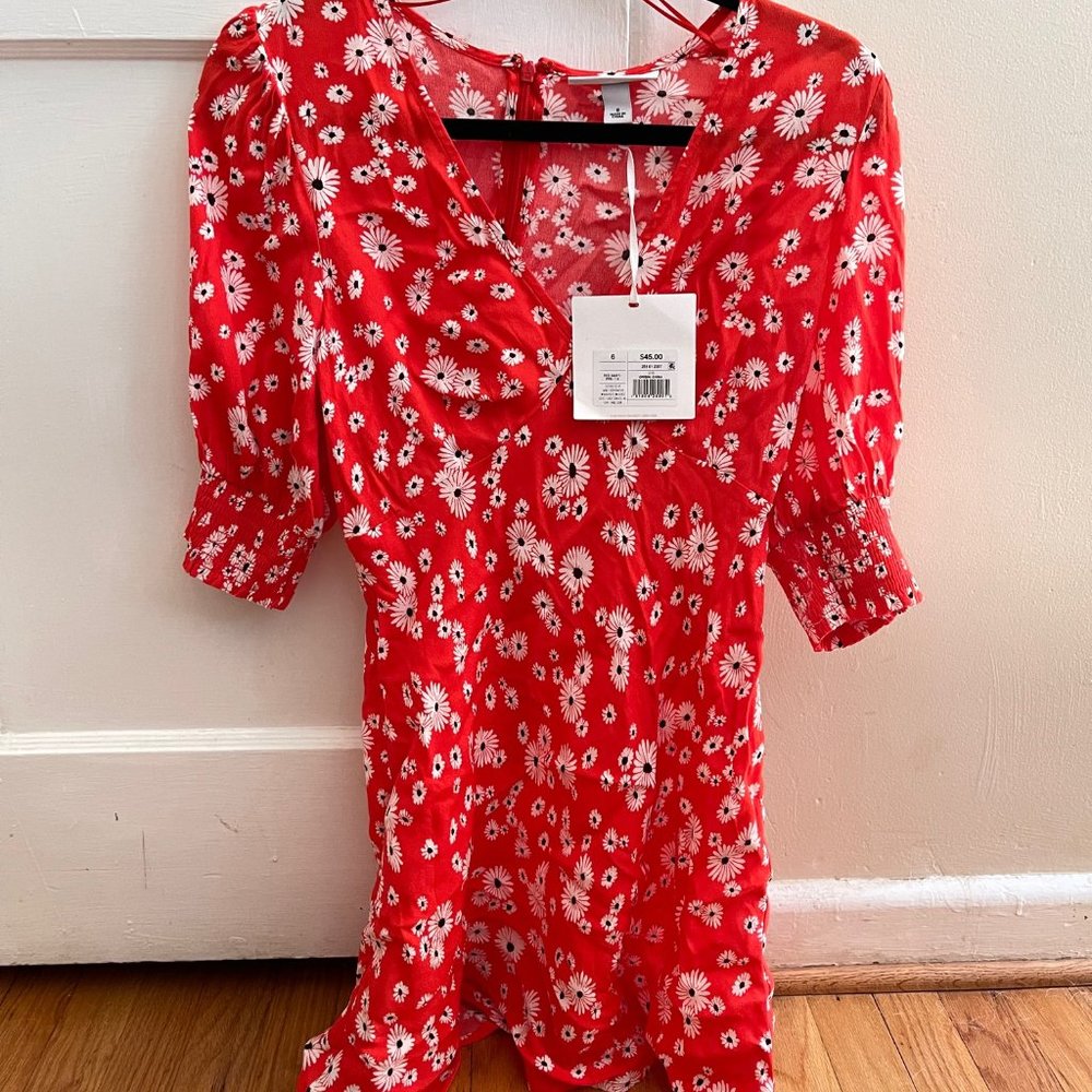 RIXO red daisy short sleeve mini dress, size 6